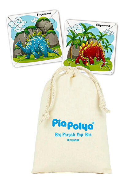 piapolya Dinozorlar | Beş Parçalı Yapboz | Ham Bez Kese Içinde | 8 Grup | 40 Parça | Mukavva