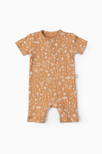 Boumini Spring Floral Mustard Cotton Short Sleeve Baby Romper