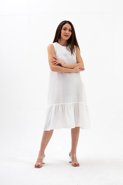 Moka Shopin Mokashopin Crystal Ecru Linen Sleeveless Loose Women's Dress