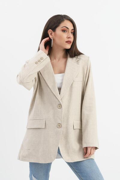 VAPUR TEKSTİL Stone Colored Linen Jacket - Double Slit Back