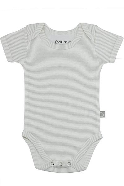 Boumini 0-36 Months Baby Body - Cotton, Short Sleeve, Snap Fastener, Cream Striped Envelope Collar