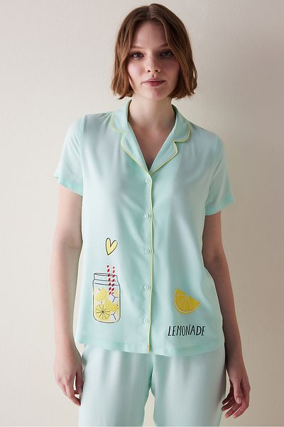 Penti Lemons Mint Color Shirt and Trousers Pajama Set - Buttoned