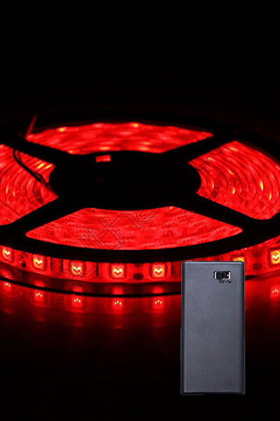 Beyaz Pırıltı Kırmızı Renk Pil Ile Çalışan Şerit Led 1 Metre Pilli Şerit Led ...