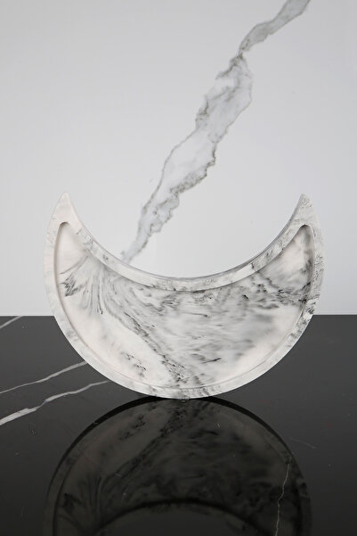 betonmall Mermer Desenli Beton Sunum Tepsisi Hilal Şeklinde Servis Sunum Tabağı Sunumluk