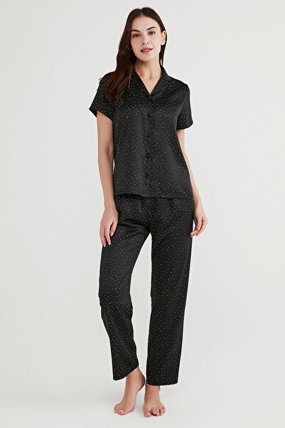 Penti Black Minimal Dark Satin Pajama Set