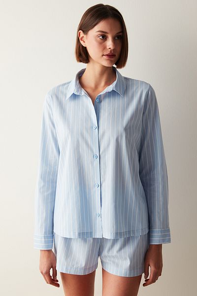 Penti Set de pijama cu cămașă în dungi albastre Elle Blue