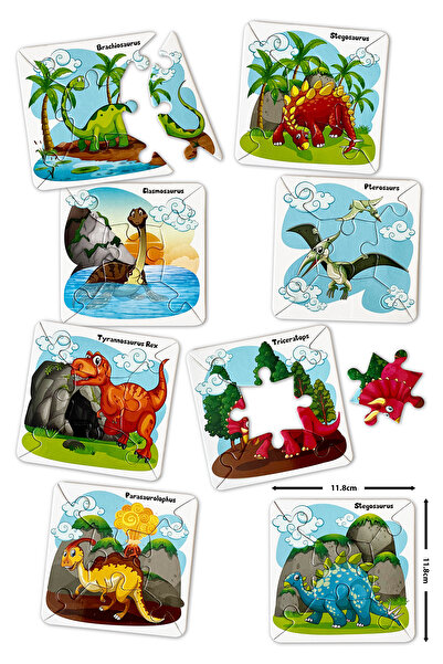 piapolya Dinozorlar | Beş Parçalı Yapboz | Ham Bez Kese Içinde | 8 Grup | 40 Parça | Mukavva