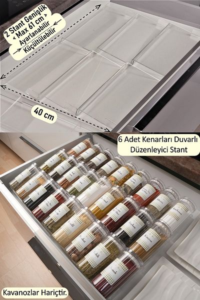 color house 6 Pieces Spice Holder In-Drawer Organizer Stand 30.8 cm * 13 cm with Stop (Excluding Jars) Z308
