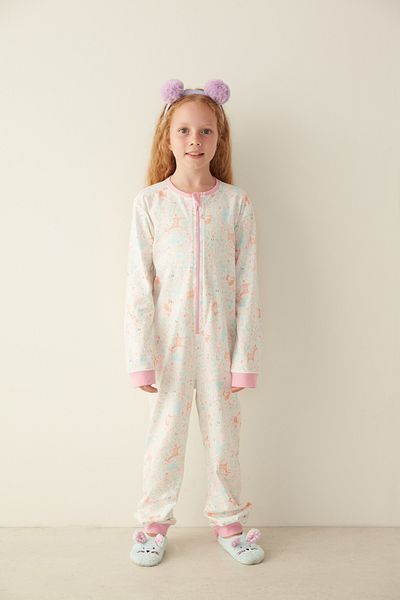Penti White Girl's Gazelle Printed Jumpsuit