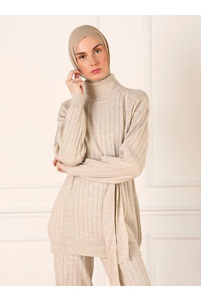 Refka Tunika- und Hosen-Doppelstrick-Set – Steinfarbe – Refka