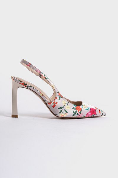 Capone Outfitters Offene, spitze Zehenpartie, hohe Absätze, Blumenmuster, Damenschuhe