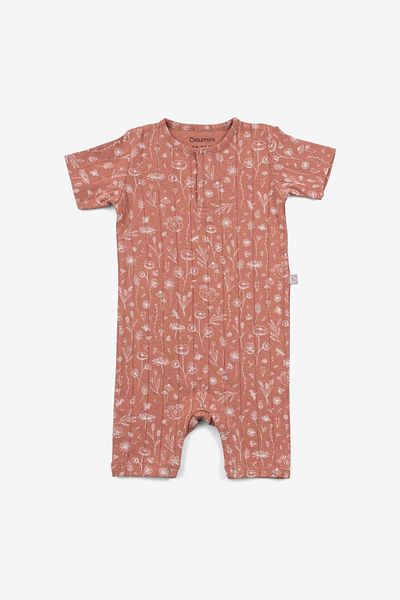 Boumini Spring Floral Brick Colored Cotton Baby Romper - Short Sleeve Shorts