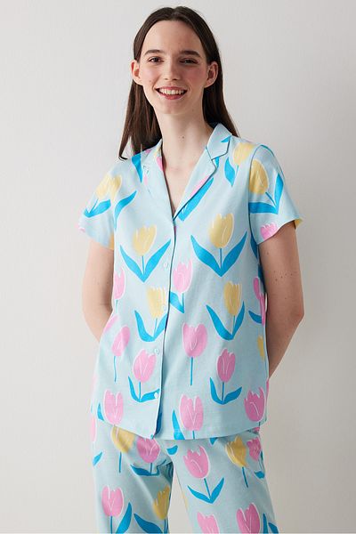 Penti Set de pijamale cu nasturi, pantaloni, cămașă mentă deschisă Tulips
