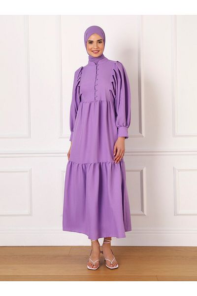 Refka Brit and Sleeve Detailed Aerobin Hijab Dress - Vintage Purple - Refka