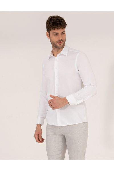 Pierre Cardin Λευκό Slim Fit μακρυμάνικο πουκάμισο 50265110-vr013