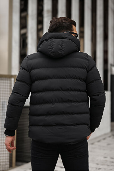 Jaglion Ανδρικό μαύρο χειμωνιάτικο πουπουλένιο παλτό