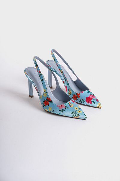 Capone Outfitters Offene, spitze Zehenpartie, hohe Absätze, Blumenmuster, Damenschuhe