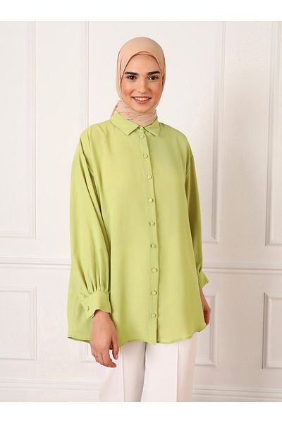 Refka Pistachio Green Silk Button Oversize Tunic