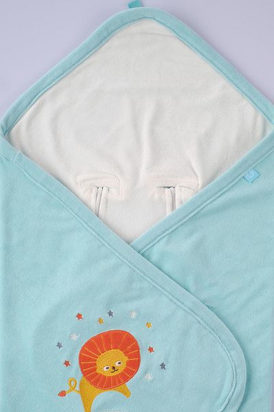 Uygun 90X90 cm Lion Embroidered Pico Baby Stroller - Turquoise Stroller Blanket