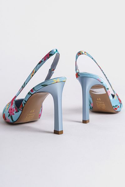 Capone Outfitters Offene, spitze Zehenpartie, hohe Absätze, Blumenmuster, Damenschuhe