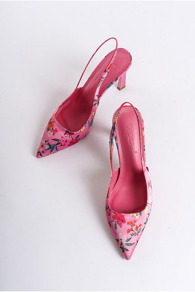 Capone Outfitters Offene, spitze Zehenpartie, hohe Absätze, Blumenmuster, Damenschuhe
