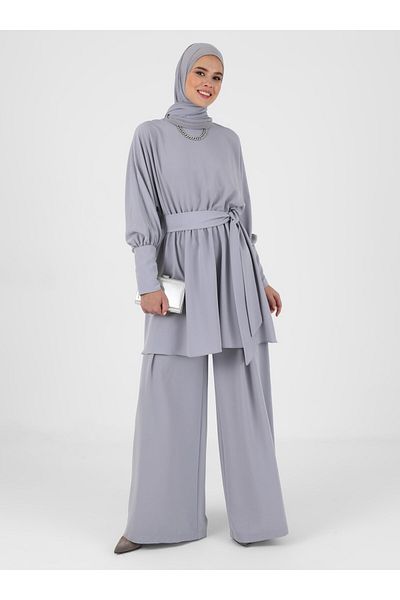 Refka Gray Tunic and Trousers Evening Dress Set