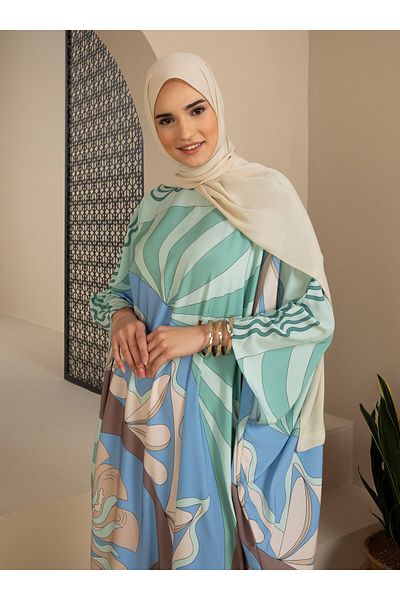Refka Ethnic Patterned Satin Ferace - Blue - Refka Woman