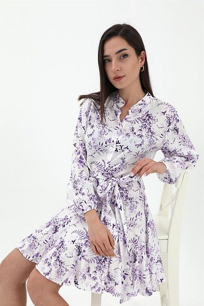 VAPUR Rochie din viscoză cu fustă Volanta - Liliac
