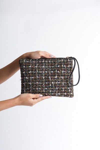 Capone Outfitters Schwarze Mini-Tasche mit Paris-Tweed-Glitzer