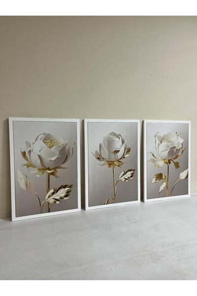 EMYA HOME Pictură pe pânză cu trandafiri albi cu rama din lemn