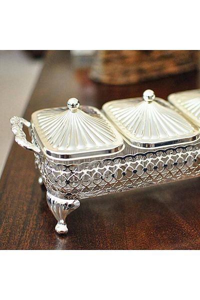 QUEEN ANNE English Silver 30x13.5 cm Presentation Holder - Three Section with Cover, 0-4933
