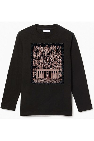 Efendioğlu Design Children's Long-Sleeved Collage 10 November Ataturk and Signature Printed Cotton T-Shirt