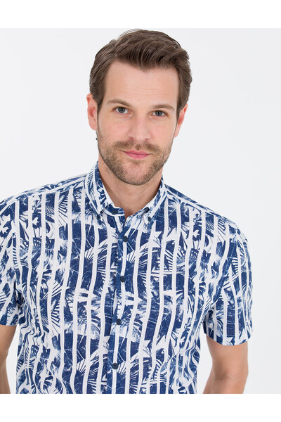 Pierre Cardin Lacivert Regular Fit Kısa Kollu Gömlek 50266101-VR033