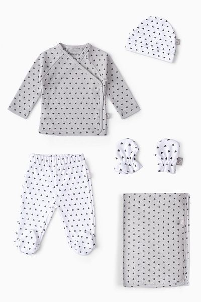 Boumini 5-Piece Memphis Grey-White Hospital Discharge Set - 100% Cotton Baby