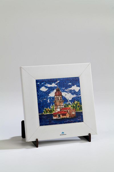 Anadolia Panou de pictură din ceramică cu cadru alb Turnul Femeii