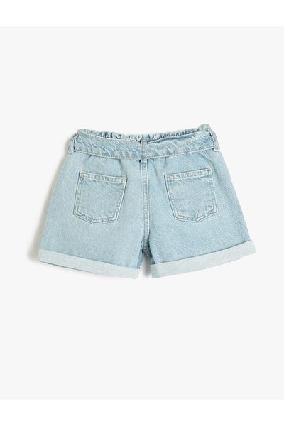 Koton Denim Shorts with Belt Detail, Pockets, Cotton, Elastic Waist