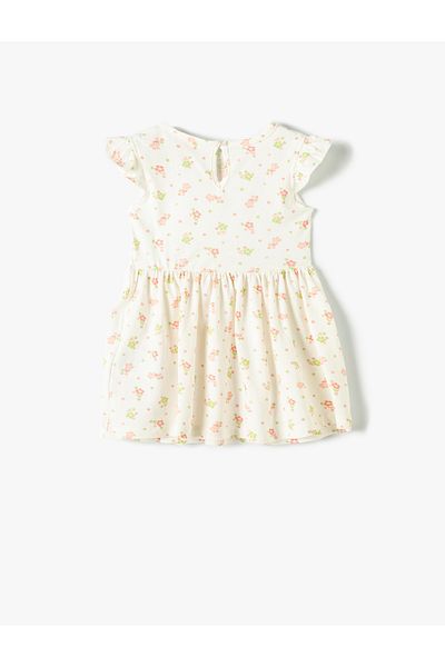 Koton Cotton Crew Neck - Floral Print Ruffle Sleeveless Dress