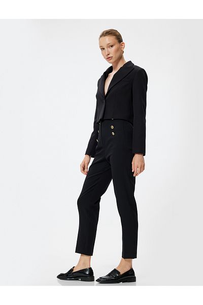 Koton Gold Button Detailed High Waist Cigarette Pants