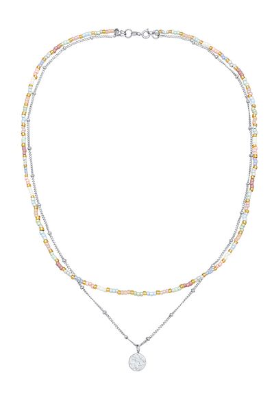 ELLI Halskette Layer Glasperlen Pastell Plättchen Anhänger 925 Sterling Silber