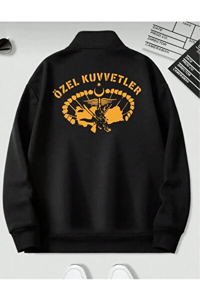 JoneBase سويت شيرت نصف سحاب للجنسين مطبوع عليه ظهر القوات الخاصة 100% قطن