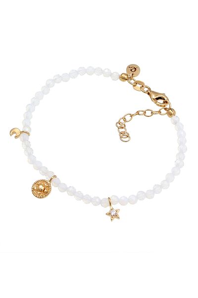 ELLI Armband Mondstein Perlen Sonne Mond Stern Zirkonia Weiß 925 Sterling Silber vergoldet