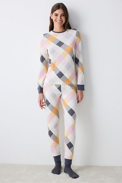 Penti Colorful Gingham Thermal Multicolor T-Shirt Pajama Top