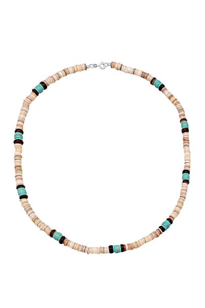 KUZZOI Halskette Herren Howlith Türkis Heishi Beads Surfer Style 925 Sterling Silber
