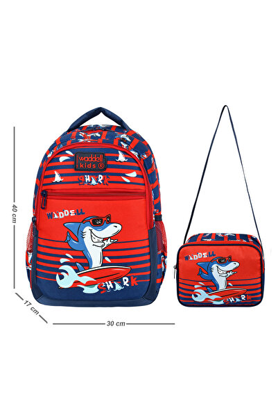 Waddell Geantă pentru școala primară cu model Sharkball cu cutie de prânz 24306