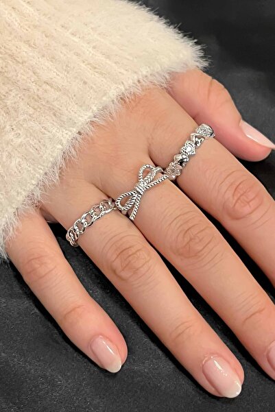 TREND COLLECTİON Zirkon Taşlı Gümüş Zarif Ayarlanabilir Zincir, Fiyonk, Kalp ...