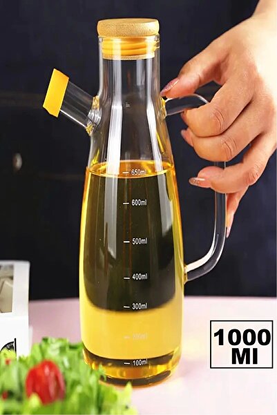 Rosemor Yağdanlık 1000 ml Bambu Kapaklı  Borosilikat Cam Yağlık Sirkelik Şişe...