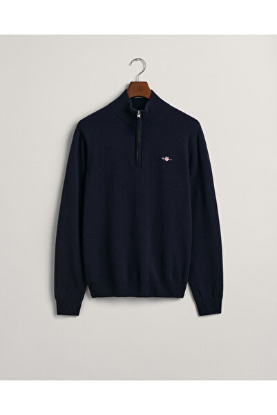 Gant Erkek Lacivert Regular Fit Yarım Fermuarlı Yün Kazak