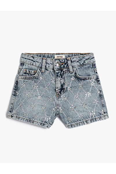 Koton Τζιν σορτς Extra Mini Slim Glitter με κεντημένες χάντρες από βαμβάκι