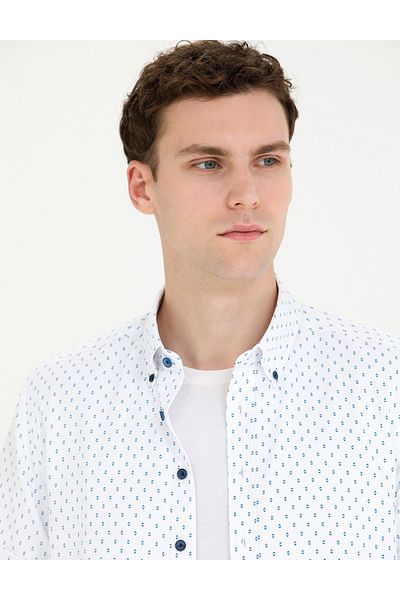 Pierre Cardin Ανοιχτό μπλε Navy Slim Fit κοντομάνικο πουκάμισο 50269453-VR059