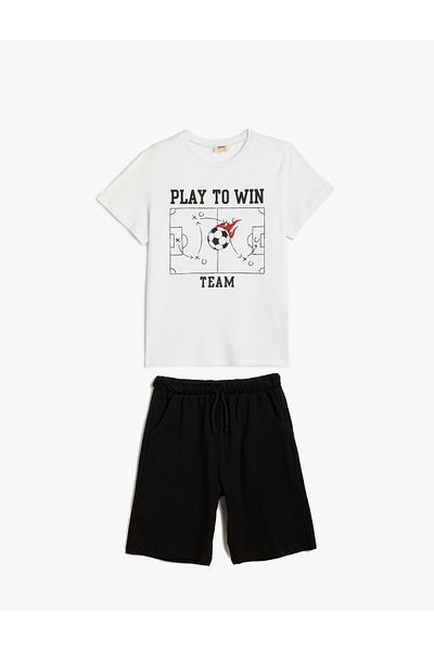 Koton Football Themed Printed Shorts and T-shirt Set
